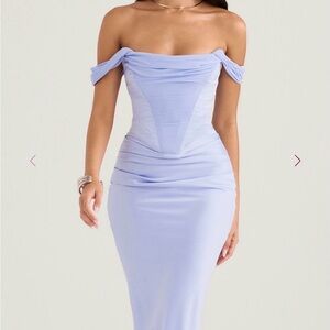 House of CB Off-Shoulder Light Blue Midi Dress